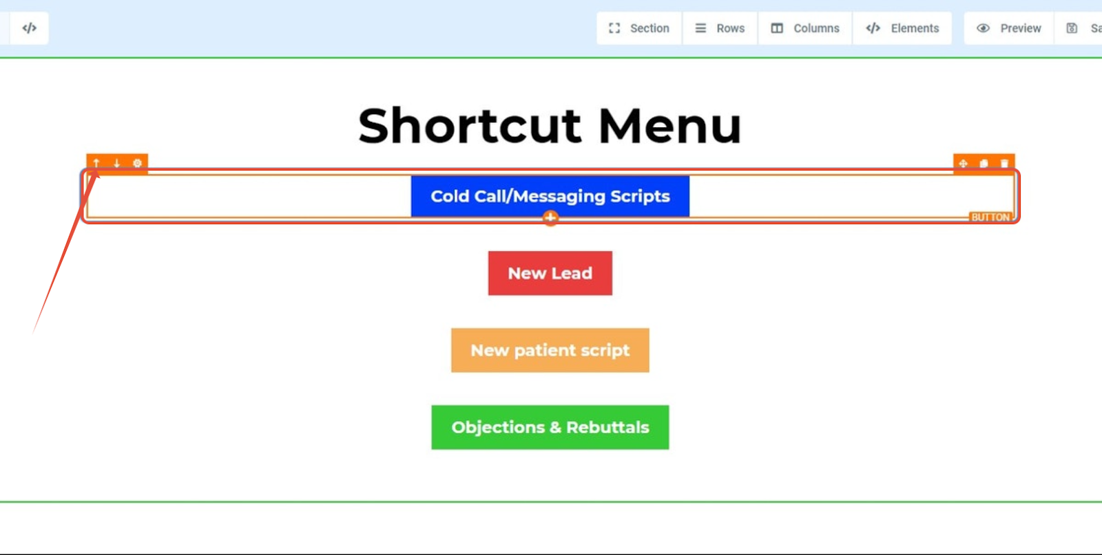 1. Click on the button you wish to link a section too
